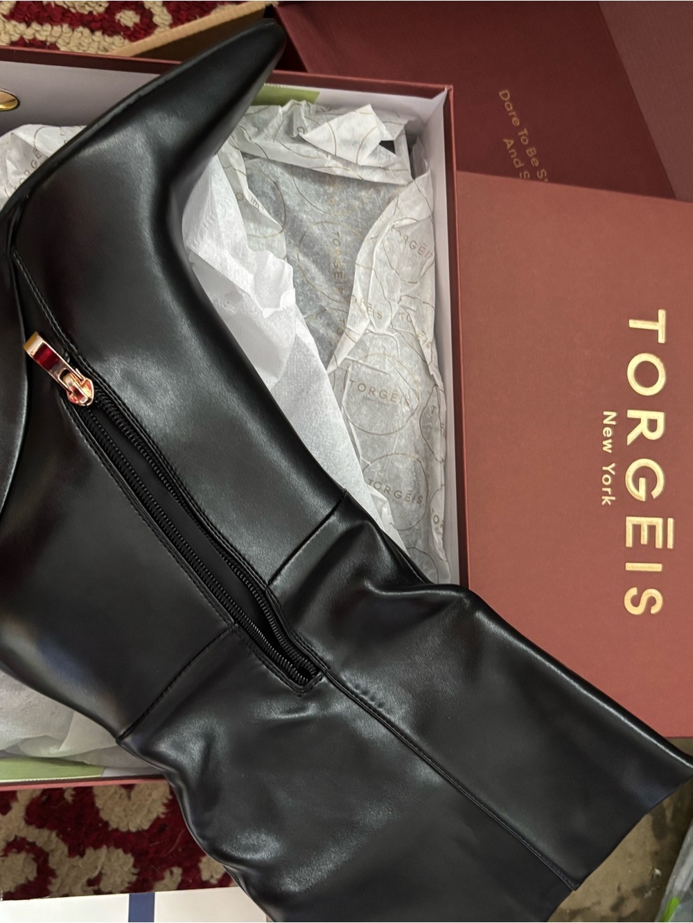 NWT Torgeis Milan Black Leather Wedge Knee Boot with Side Zip